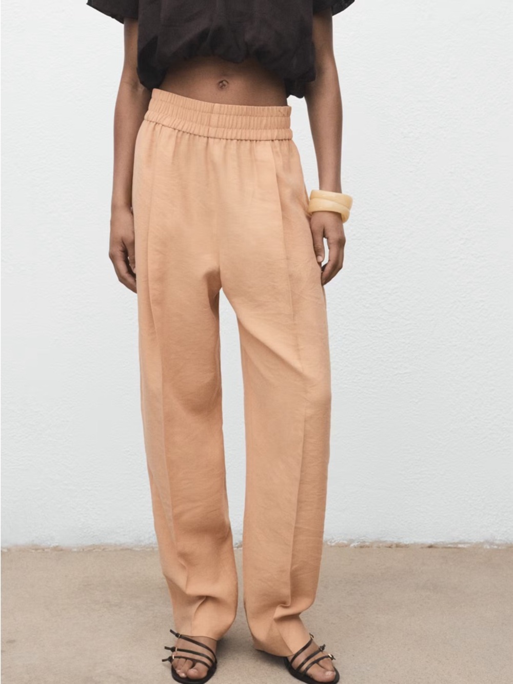 MANGO Set ! Peachy Nude Pants Set Sleeveless Tailored Wide-Leg Top Lyocell S/M - Picture 8 of 11